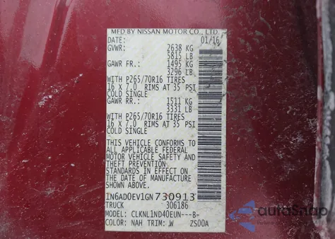 2016 Nissan Frontier S z USA, uszkodzony, nr VIN 1N6AD0EV1GN730913